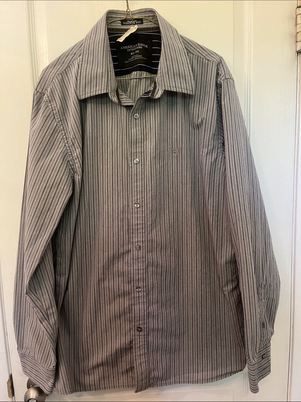 American Eagle Outfitters Black and Gray Pinstripe Men's Dress Shirt